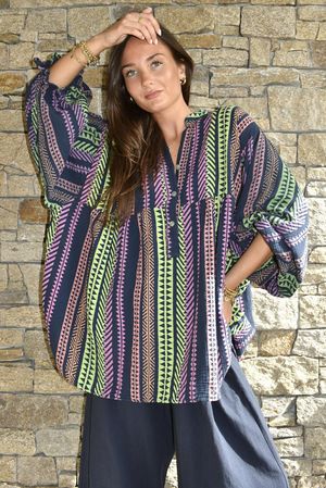 Peruvia Pillow Cotton Nero Smock Top Navy /16=